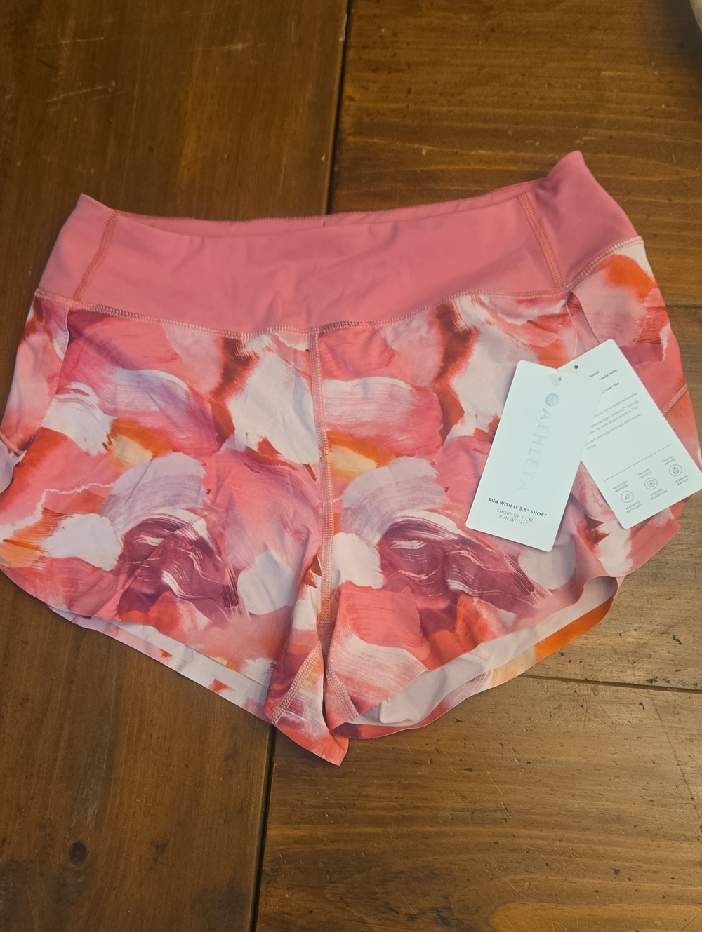 Nwt Athleta Pink & Coral Abstract Print Athletic Shorts Size Small